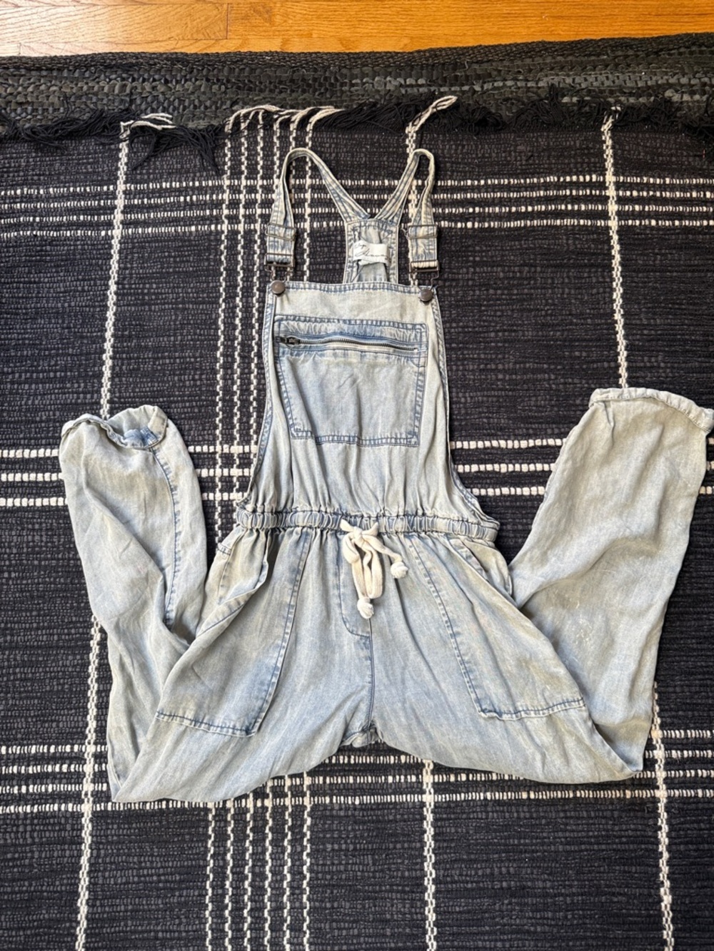 Vintage Havana Light Blue Drawstring Denim Overalls